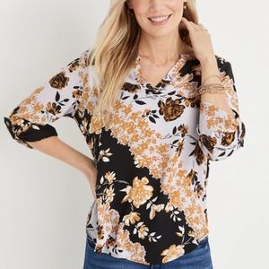 Maurices Atwood Black Floral Popover Blouse